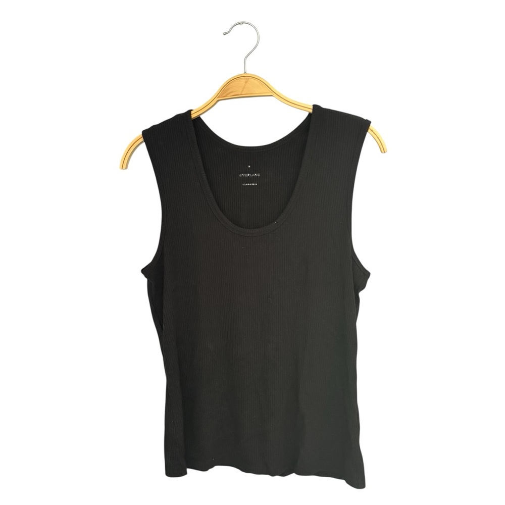 EVERLANE The Shimmy Ribbed Black Casual Tencel Blend Scoop Neck Tank Top M